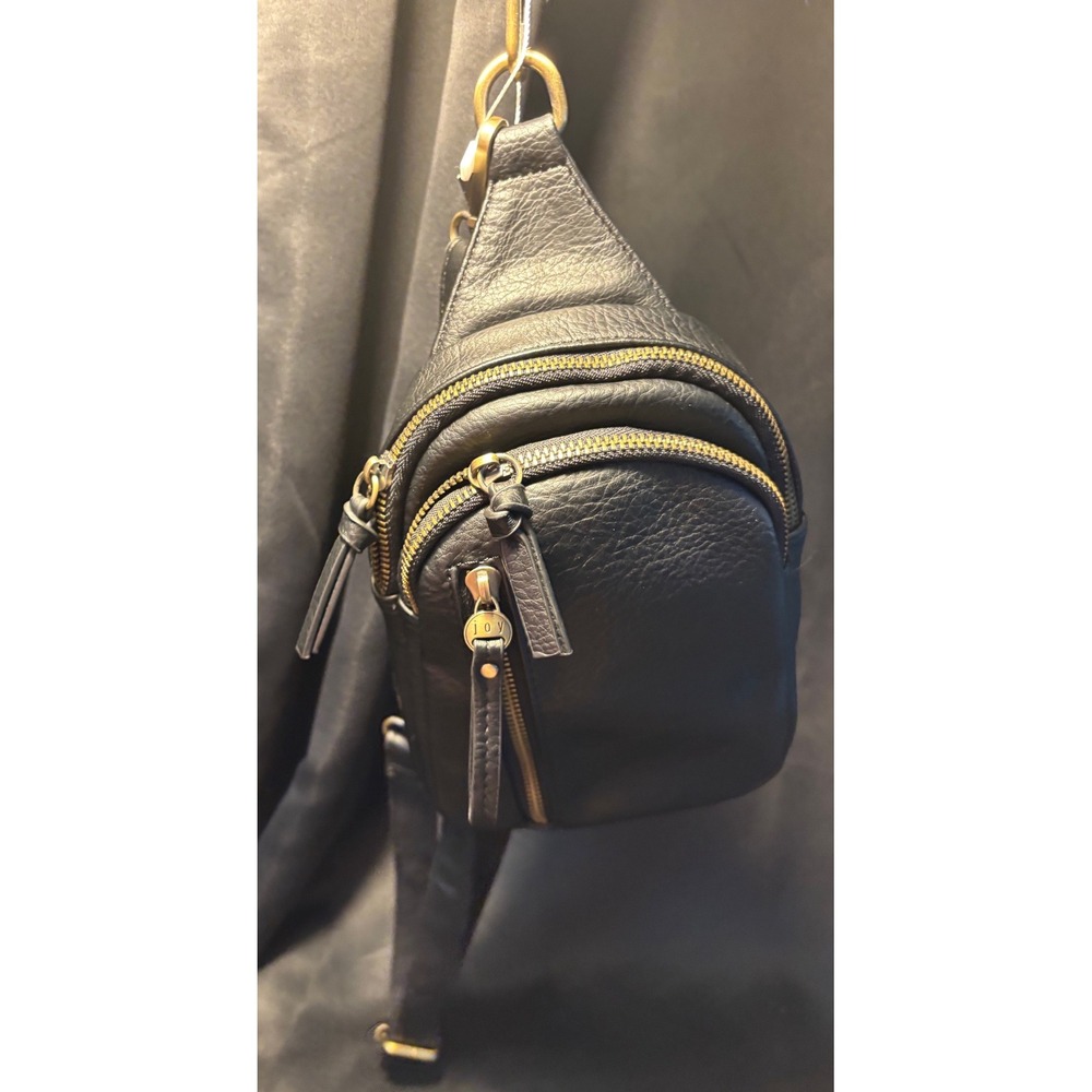 Joy Susan Black Vegan Leather Mini Sling Bag Crossbody Guitar Strap New
